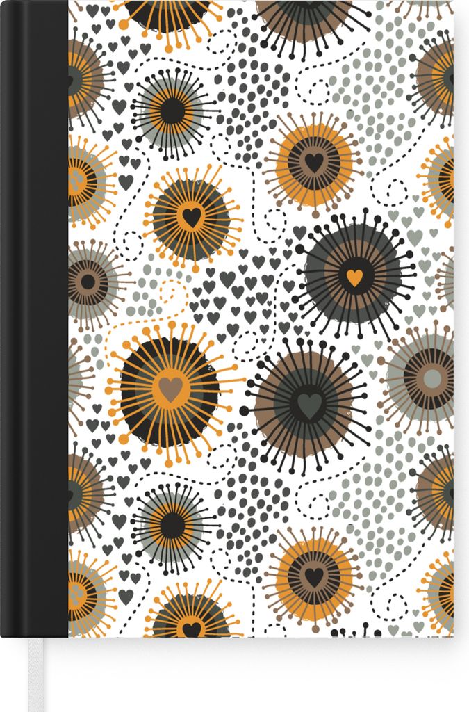 MuchoWow Notizbuch Tagebuch Haushaltsbuch Notebook A5 Herz - 50er Jahre - Muster - Notizblock - Notizheft - Notebook - Schreibblock - Papier