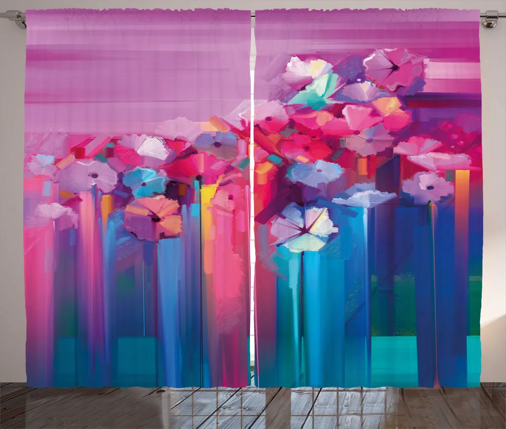 Rideau décoratif pour cacher le vis-à-vis motif fleurs fuchsia 280x225cm
