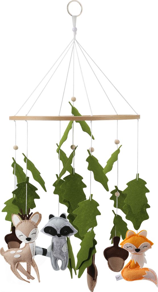 Zayno Mobile "Waldgeflüster" mit Tieren und Pflanzen in Naturfarben | Windspiel für Krippe, Babybett, Einschlafhilfe, Babygeschenk Geburt
