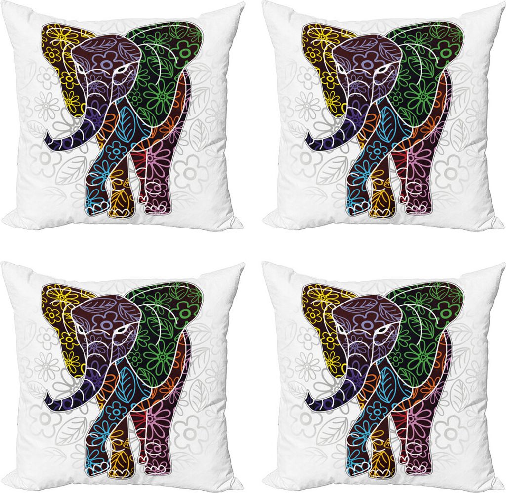 ABAKUHAUS Batik Kissenbezug Set (4 Stück), Floral Tribal Shapes, Moderner Doppelseitiger Digitaldruck, 45 cm x 45 cm, Mehrfarbig