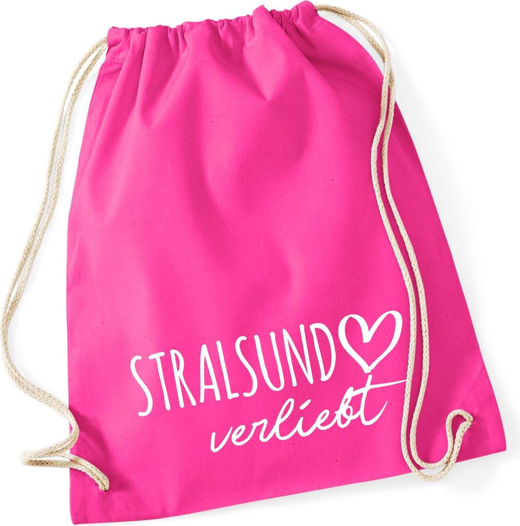 Huuraa Turnbeutel Stralsund verliebt 12 Liter Fuchsia Baumwolle Rucksack Geschenkidee