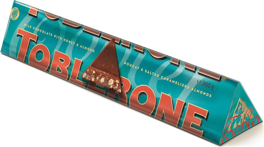 A Toblerone chocolate bar in its packaging.