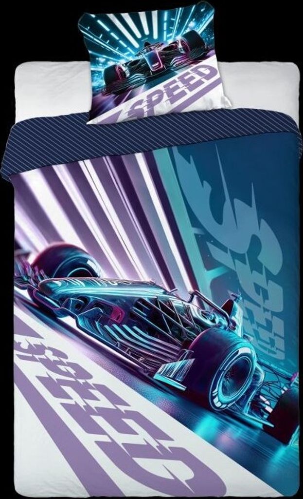 A bedding set with a Formula 1 car design.