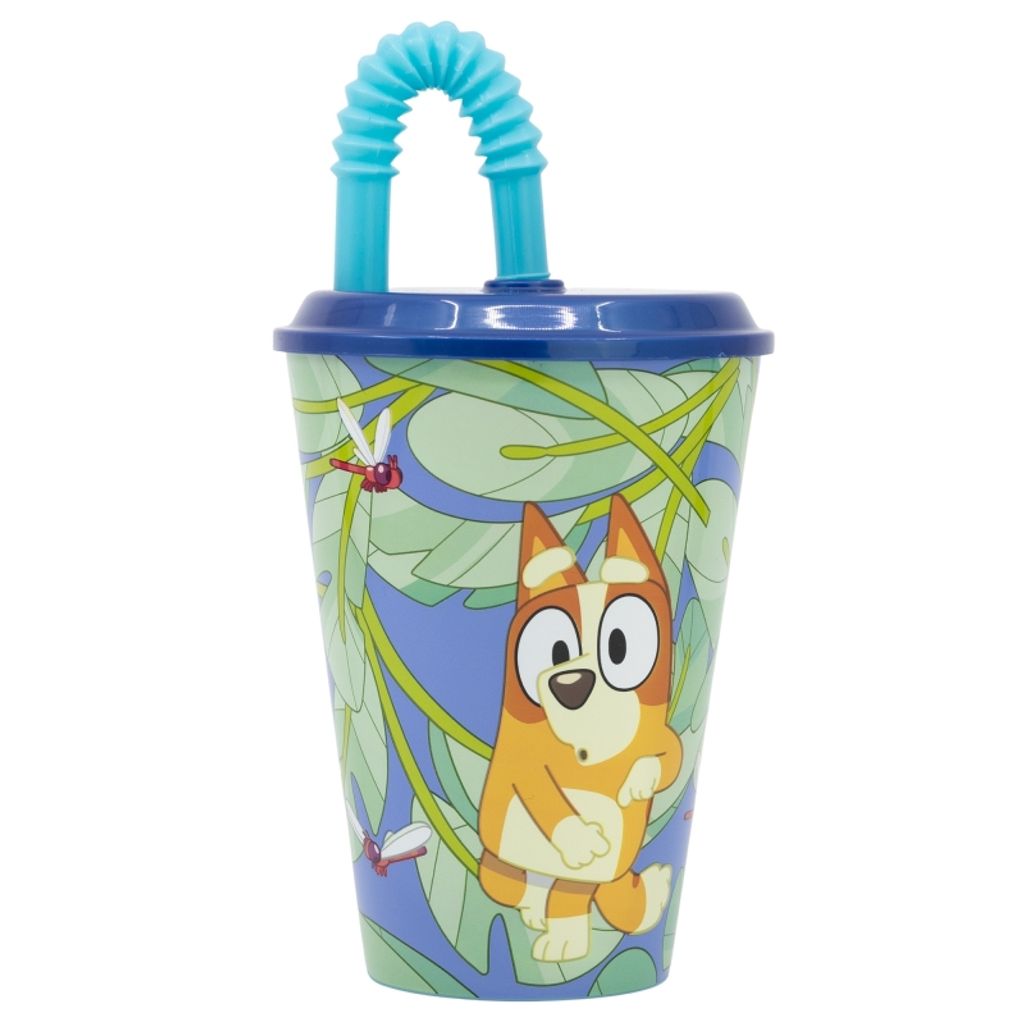 Stor Wiederverwendbarer Kinderbecher mit Deckel und Strohhalm de 430 ml de Bluey