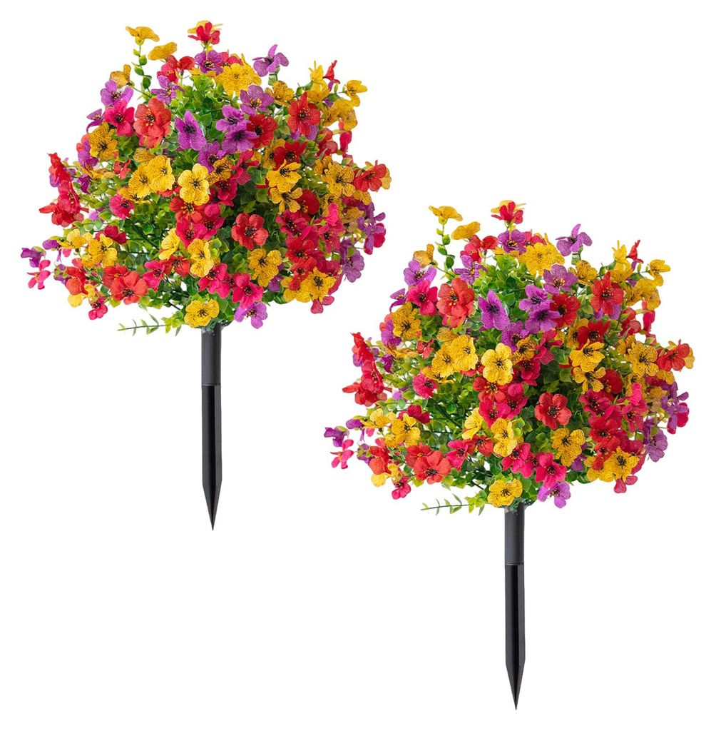 2 künstliche violette Kugelbäumchen (60 cm) mit Erdspießen, realistische künstliche Sträucher mit violetten Blüten für die Dekoration von In...