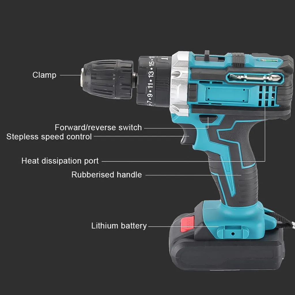 Perceuse visseuse sans fil sans interruption avec 2 batteries et embouts - 14