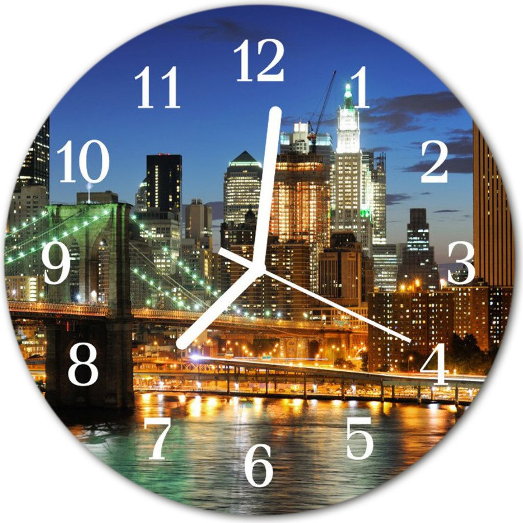 Glasuhr Wanduhr Küchenuhr Echt-Glas 30fi cm Skyline mehrfarbig