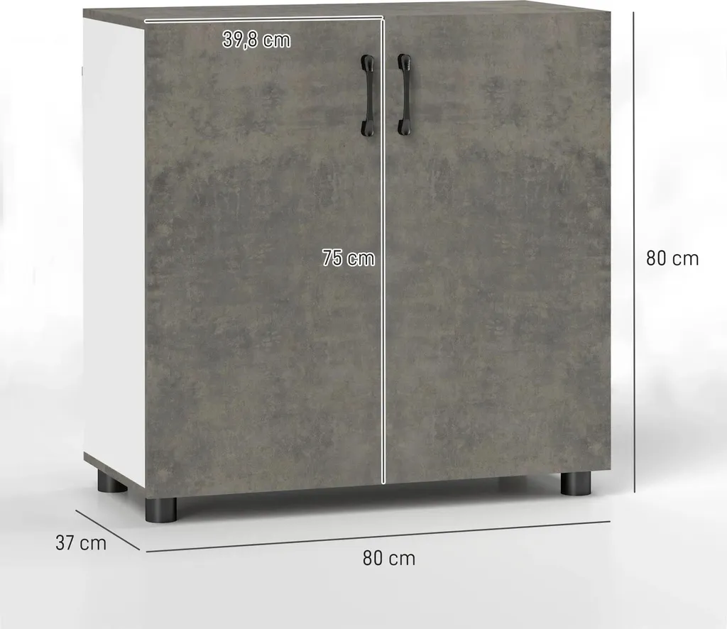Buffet bas gris clair avec fermeture douce Soft-Close et tablette 80cm - 6