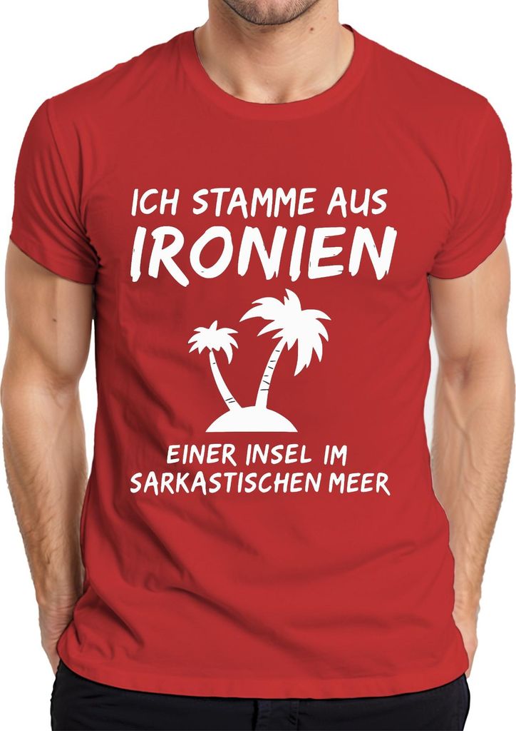 Ich stamme aus Ironien einer Insel Sarkastisch Humor Palmen Herren T-Shirt, Rot, 3XL