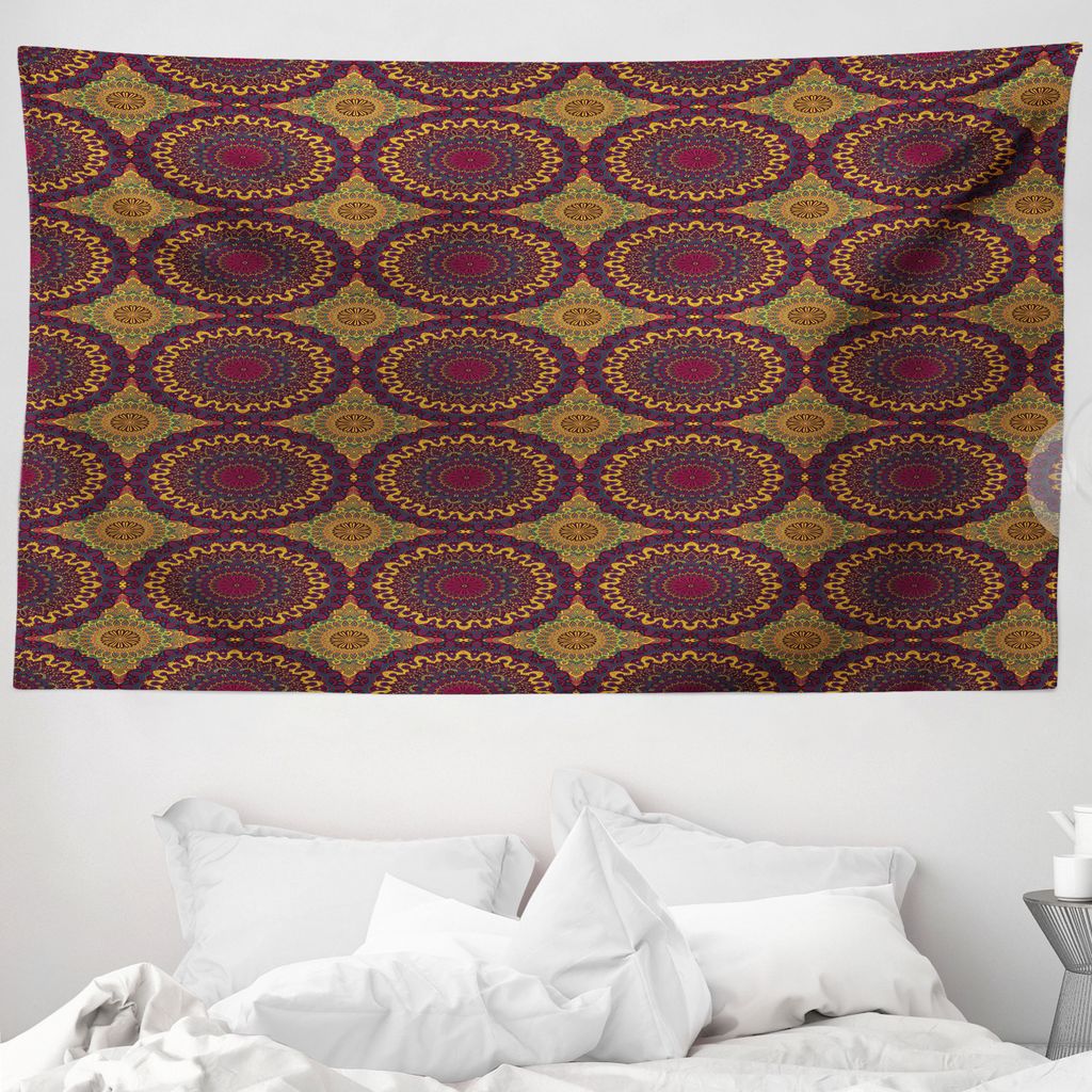 ABAKUHAUS marokkanisch Wandteppich, Tribal Art Mandala aus Weiches Mikrofaser Stoff Waschbar ohne Verblassen Digitaldruck, 230 x 140 cm, Plum Petro...