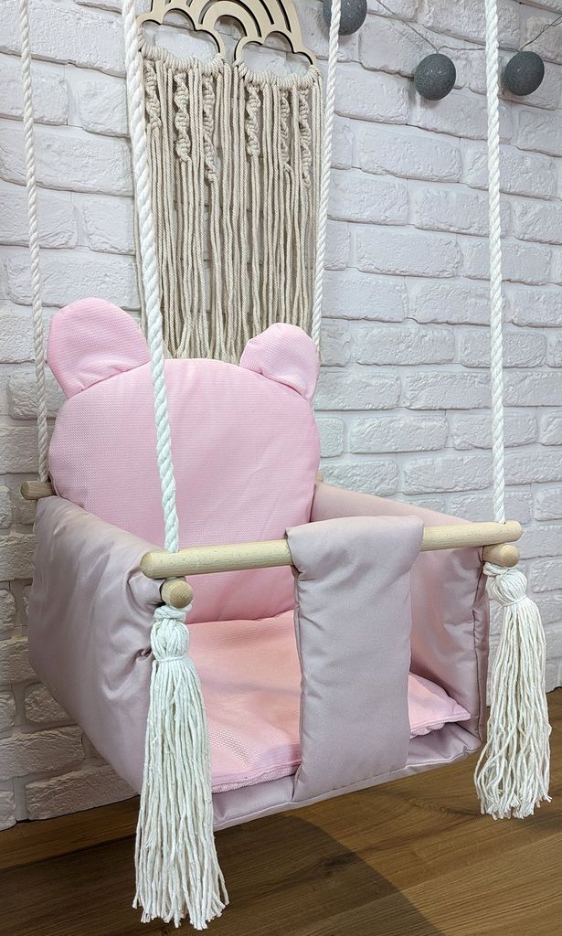 Süße Kinderschaukel für Kinderzimmer Babyschaukel mit Spielzeug Schaukelsitz Schaukel Holz Stoff Schaukelsitz Hängesessel Geschenk Kinderzimmer...