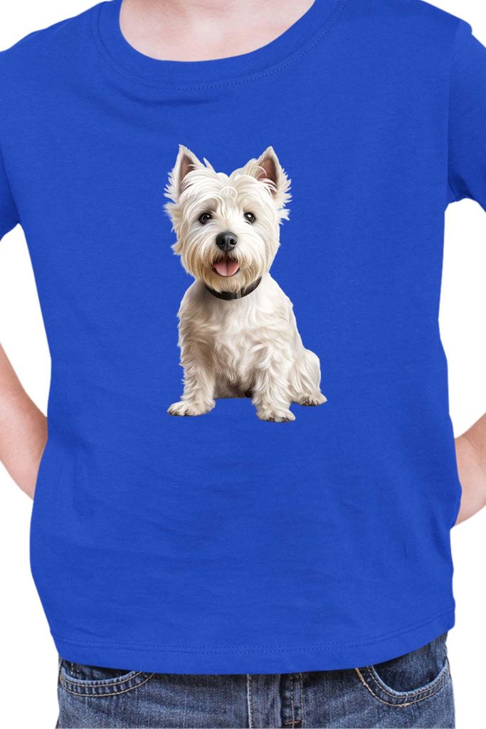 Kinder T-Shirt Dogs Breeds West Highland White Terrier Dog Breed 006, 7-8 Jahr - 128 / Blau