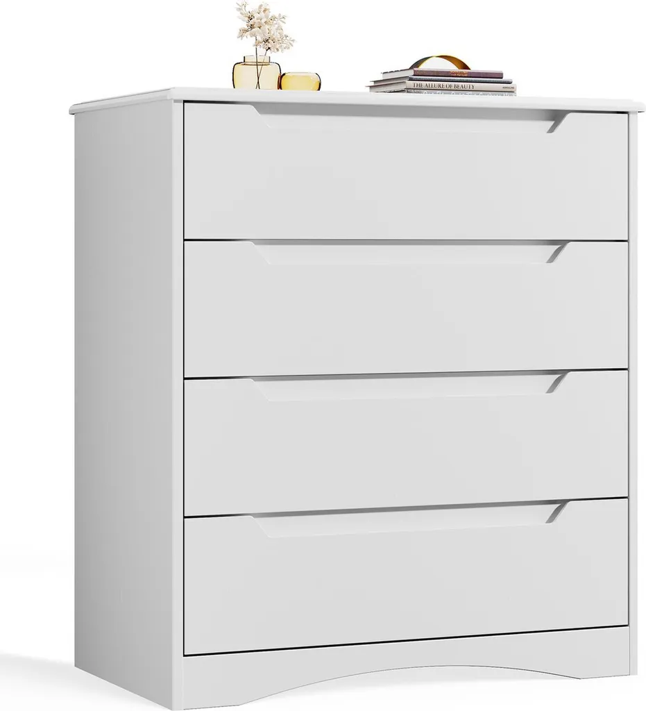 Commode Bealife AP22 moderne blanche avec 4 tiroirs pour salon