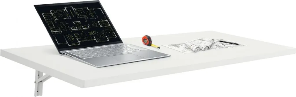 Bureau mural rabattable 120x50 cm - Table pliante suspendue en bois blanc