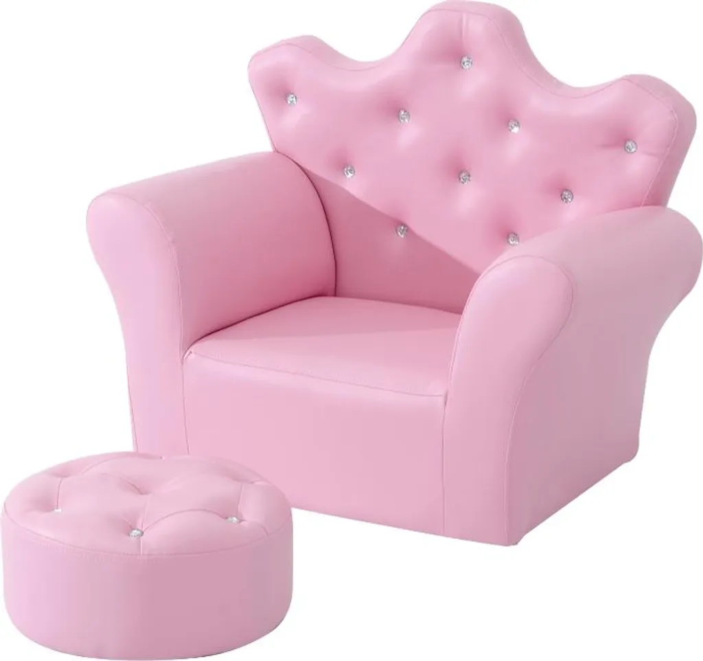 Canapé de jeu rose rembourré pour chambre fille avec repose-pieds doux