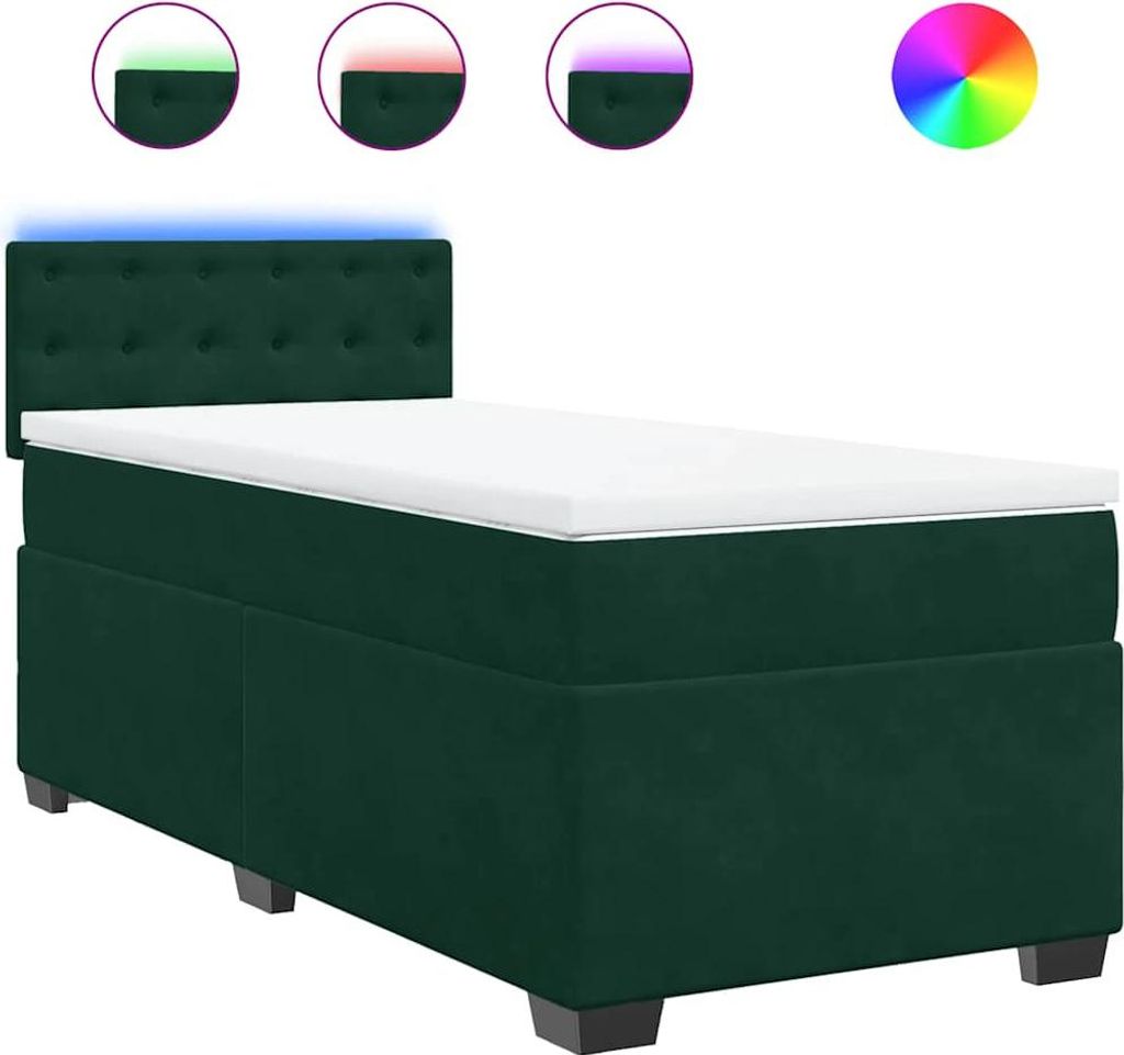 vidaXL Boxspringbett mit Matratze Dunkelgrün 100x200 cm Samt