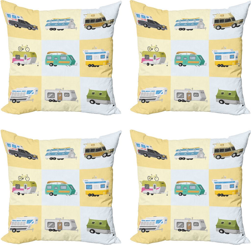 ABAKUHAUS Vintage Trucks Kissenbezug Set (4 Stück), Verschiedene Camper Vans, Moderner Doppelseitiger Digitaldruck, 50 cm x 50 cm, Mehrfarbig
