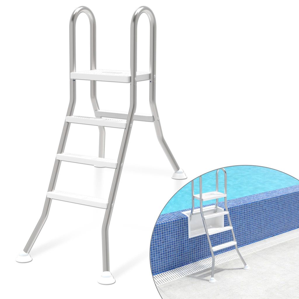 CEEDIR Edelstahl Poolleiter 3 Stufen, Schwimmbadleiter bis 150 kg, Rutschfeste Trittstufen & Handlauf, Für Pooltiefe bis 115 cm, Silber