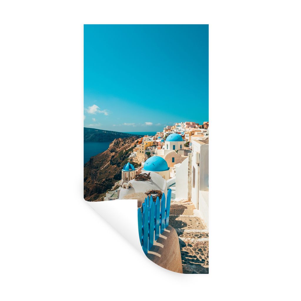 MuchoWow Wandtattoo Wandsticker Wandaufkleber Blauer Bürgersteig in Santorini Griechenland 60x120 cm Selbstklebend und Repositionierbar - Selbst...