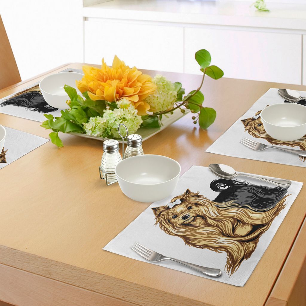 ABAKUHAUS Yorkie Platzmatten, Realistische Zeichnung langhaarige Yorkie Domestic Pet Cute Dog mit milden Ausdruck, Tiscjdeco aus Farbfesten Stoff f...