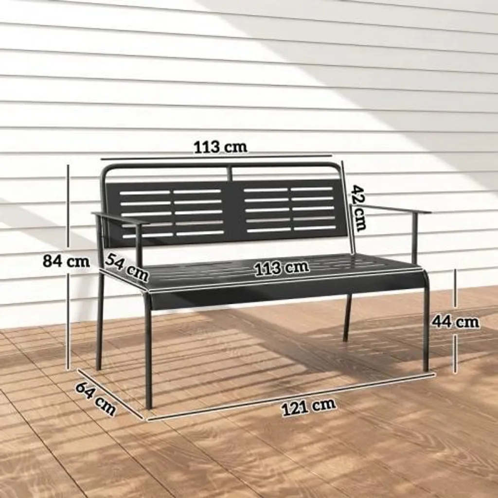 Banc de parc extérieur structure métal à lattes 150cm - Gamme Loft - 2