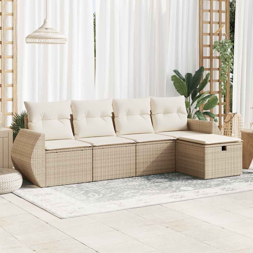 "Rabatt" 5-tlg. Garten-Sofagarnitur - mit sofa - mit Kissen Beige Poly Rattan - Lounge-Dining set CC11892