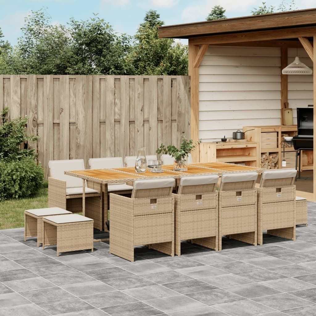 Maison Exclusive - 13-tlg. Garten-Essgruppe mit Kissen Beige Poly Rattan