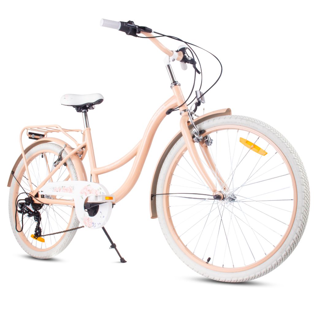SUN BABY Flower Bike Kinderfahrrad 24 Zoll Mädchen, Fahrrad für Kinder ab 8 Jahre 7-Gang Shimano, V-Brake, Gepäckträger, Reflektoren Aprikose, ...