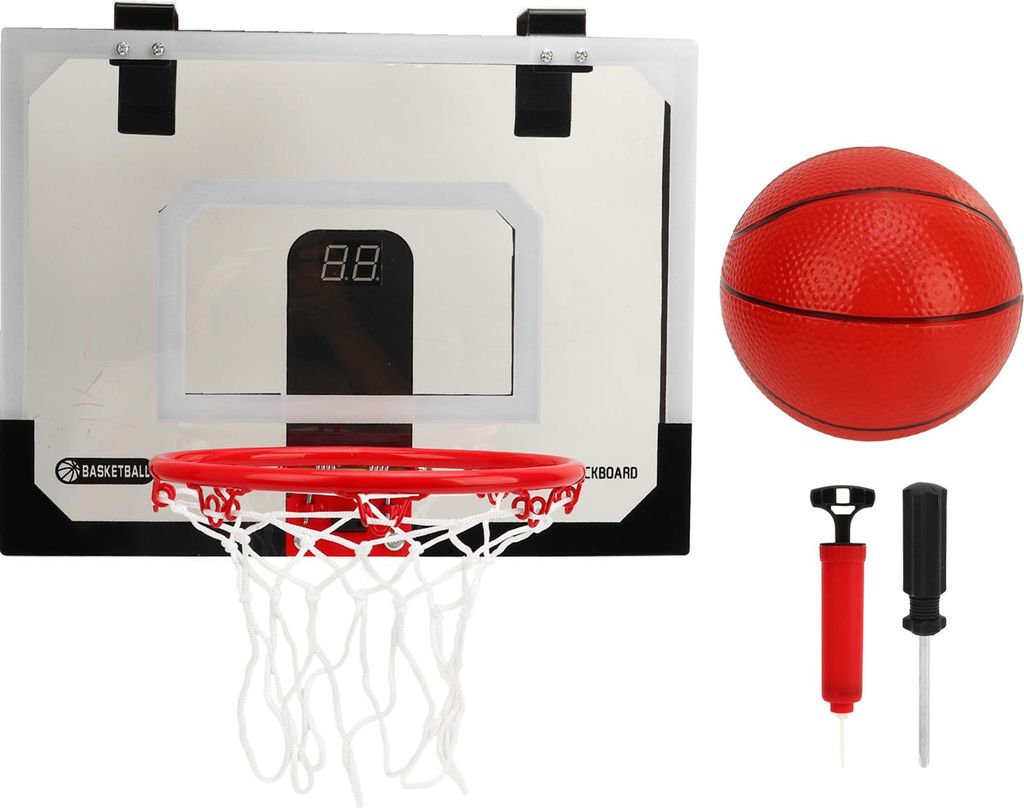 Indoor-Mini-Basketballkorb-Set für Kinder, Türreifen mit elektronischer Anzeigetafel, Ball-Luftpumpe, Raumwandmontage