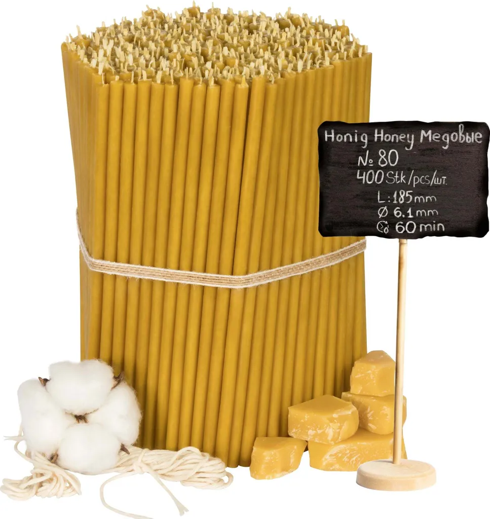 Bougies en Cire d'Abeille Parfum Miel N80 - Combustion Propre 400 pcs