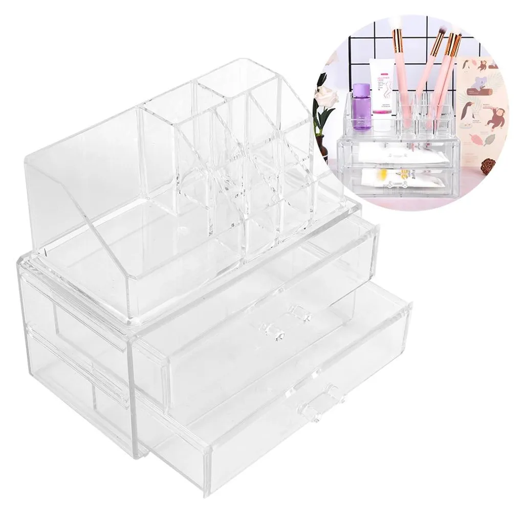 Trousse de toilette transparente à tiroir coulissant et multi-niveaux