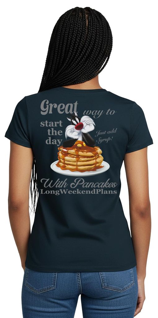 Spreadshirt Looney Tunes Pancakes Mit Spruch Und Sylvester Cat Frauen T-Shirt, XL, Navy