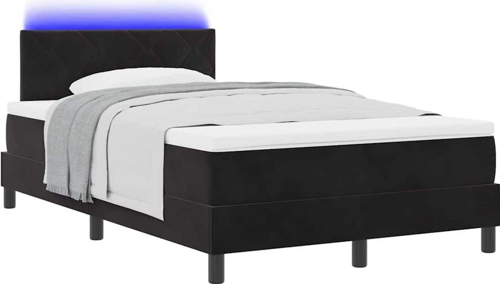 LED Boxspringbett mit Matratze Schwarz 120 x 190 cm Samt