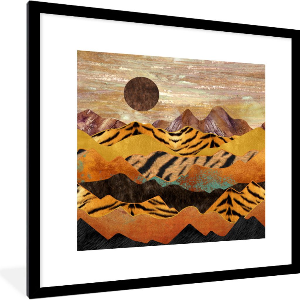 MuchoWow Gerahmtes Poster Tigerdruck - Gold - Marmor 40x40 cm - Poster mit Schwarzem Bilderrahmen Wandposter Rahmen Foto Bilder - Poster - Plakat...