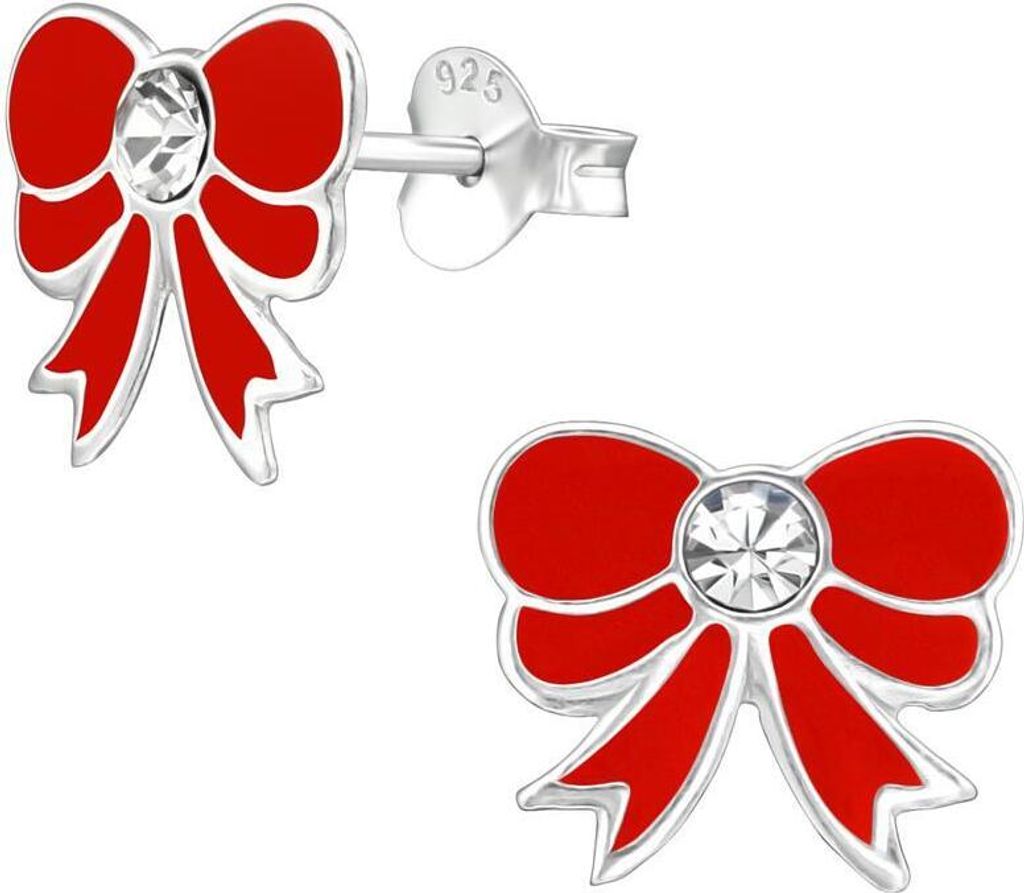 Ohrstecker rote Schleife mit Kristall aus 925 Silber Damen