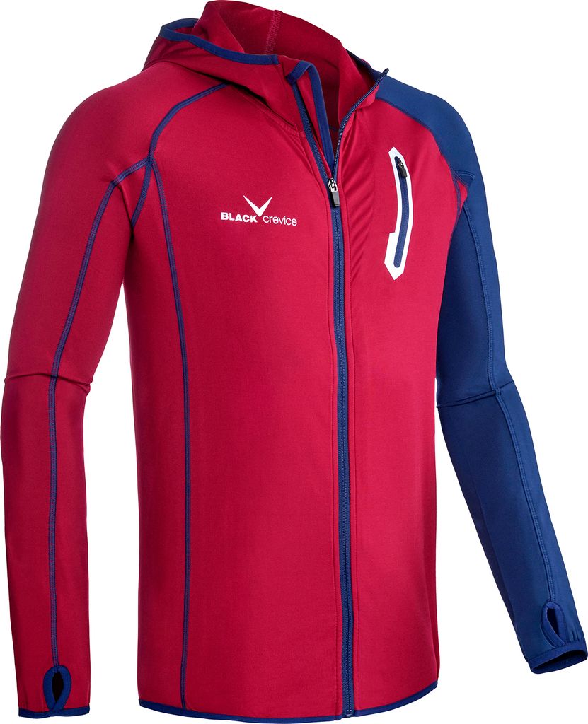 BLACK CREVICE - Herren Microfleece Jacke mit Kapuze I Midlayer I Second Layer | Farbe: Rot/Blau | Gr: L