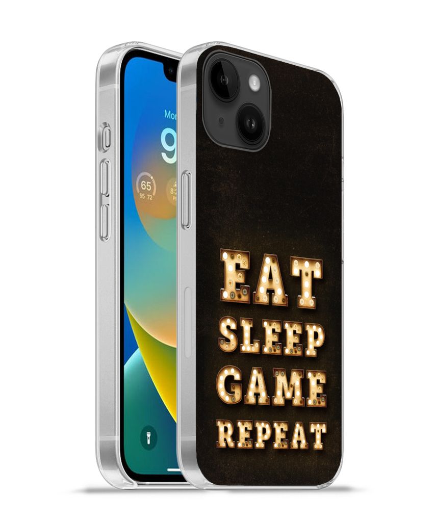 MuchoWow Handyhülle Schutzhülle Hülle für Apple iPhone 14 Plus - Soft case Spiele - Spiele - Zitate - Sprichwörter - Eat sleep game repeat S...
