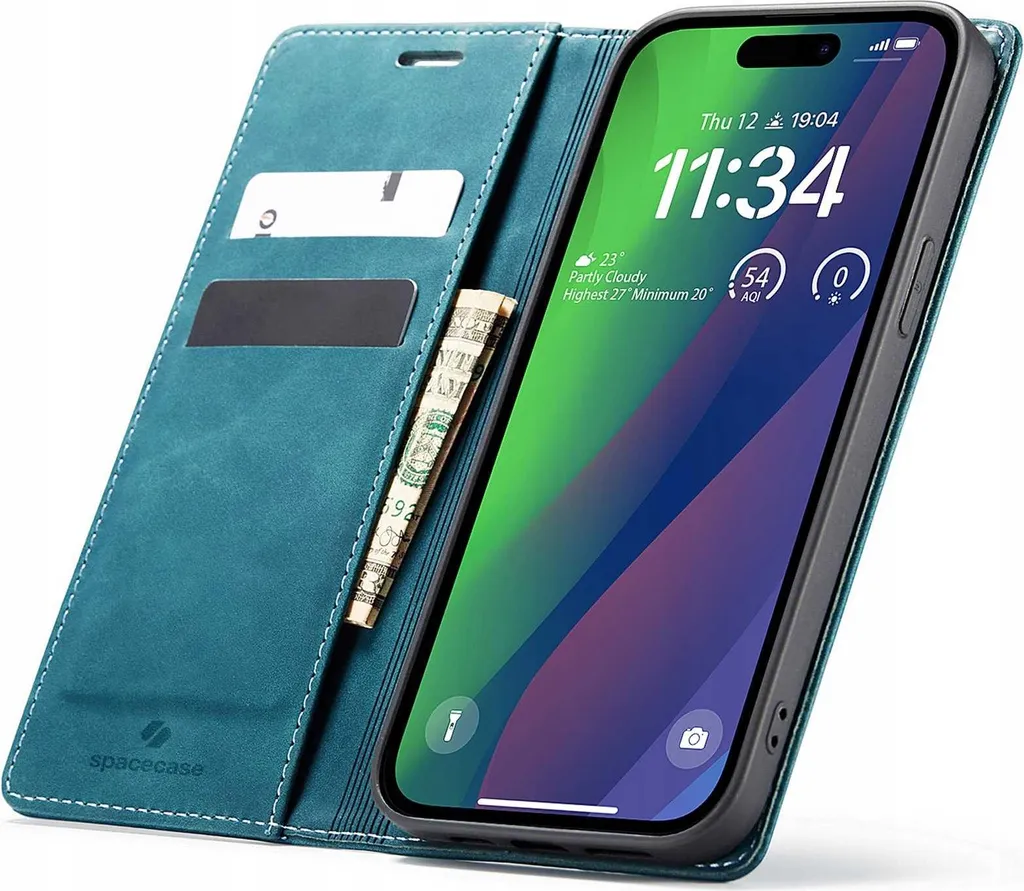 SPACECASE Custodia iPhone 15 Blu - Protezione a Portafoglio Premium