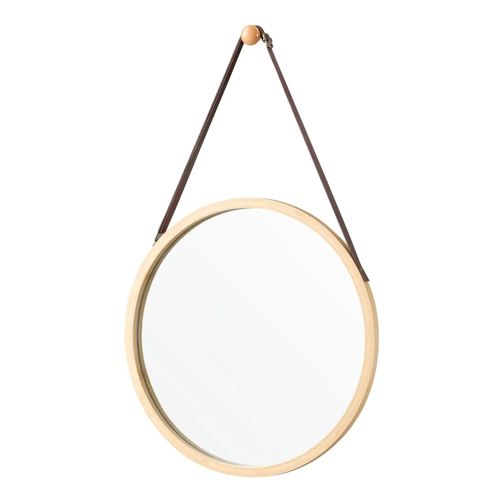 Miroir de corps entier rond Cristian en bois de bambou - Diamètre 38cm