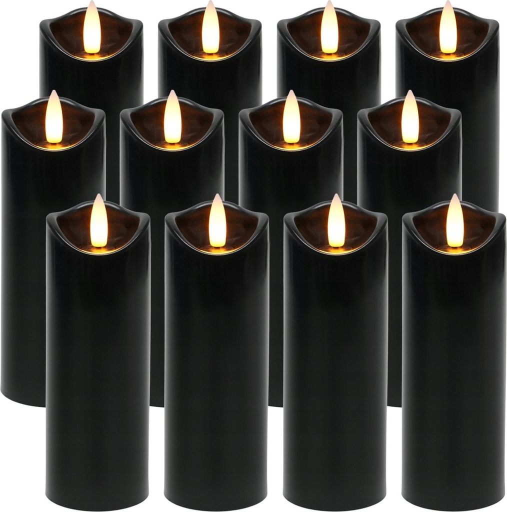 Schwarzer LED Kerzeneinsatz für Grablicht RUHHY 12er Set, Flackernder Flammeneffekt „Warmweiß“, Batteriebetriebene Grablichter Dekorationen L...