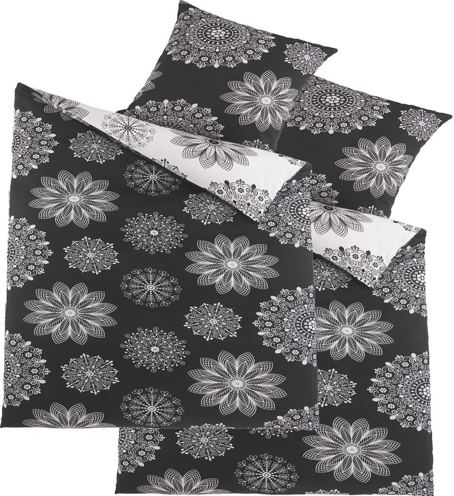 4-tlg. Wende Bettwäsche Renforce, 2x(135x200 + 80x80cm), schwarz weiß, Kreise, 100%Baumwolle