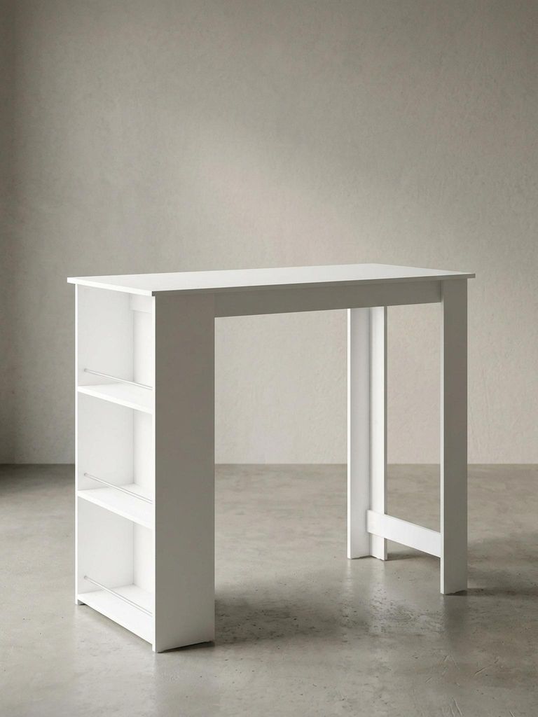 Küchentresen "Gander": Edelstahl, 3 Fächer, große Ablage, Melaminharzbeschichtung, maximale Belastung 40 kg. Weiß, 120x60x107 cm | Kadima Design