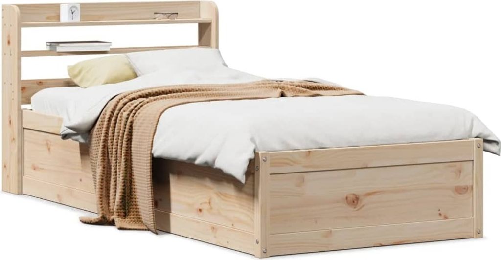 (NEU 2026) Massivholzbett/Bettrahmen, mit Kopfteil, 75x190 cm - Kiefer - Klassische Betten - 31.72 kg