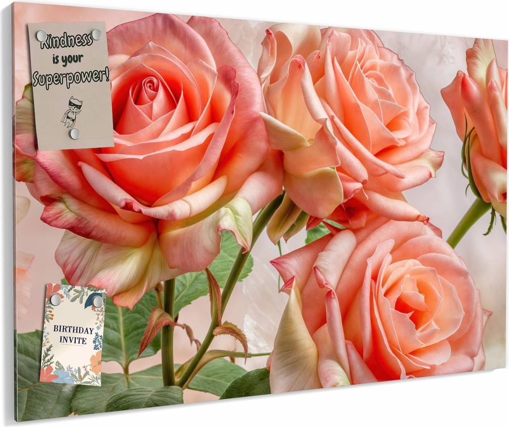 Magnettafel 60x40cm magnetisch & beschreibbar Metall-Board - Rosen Bouquet