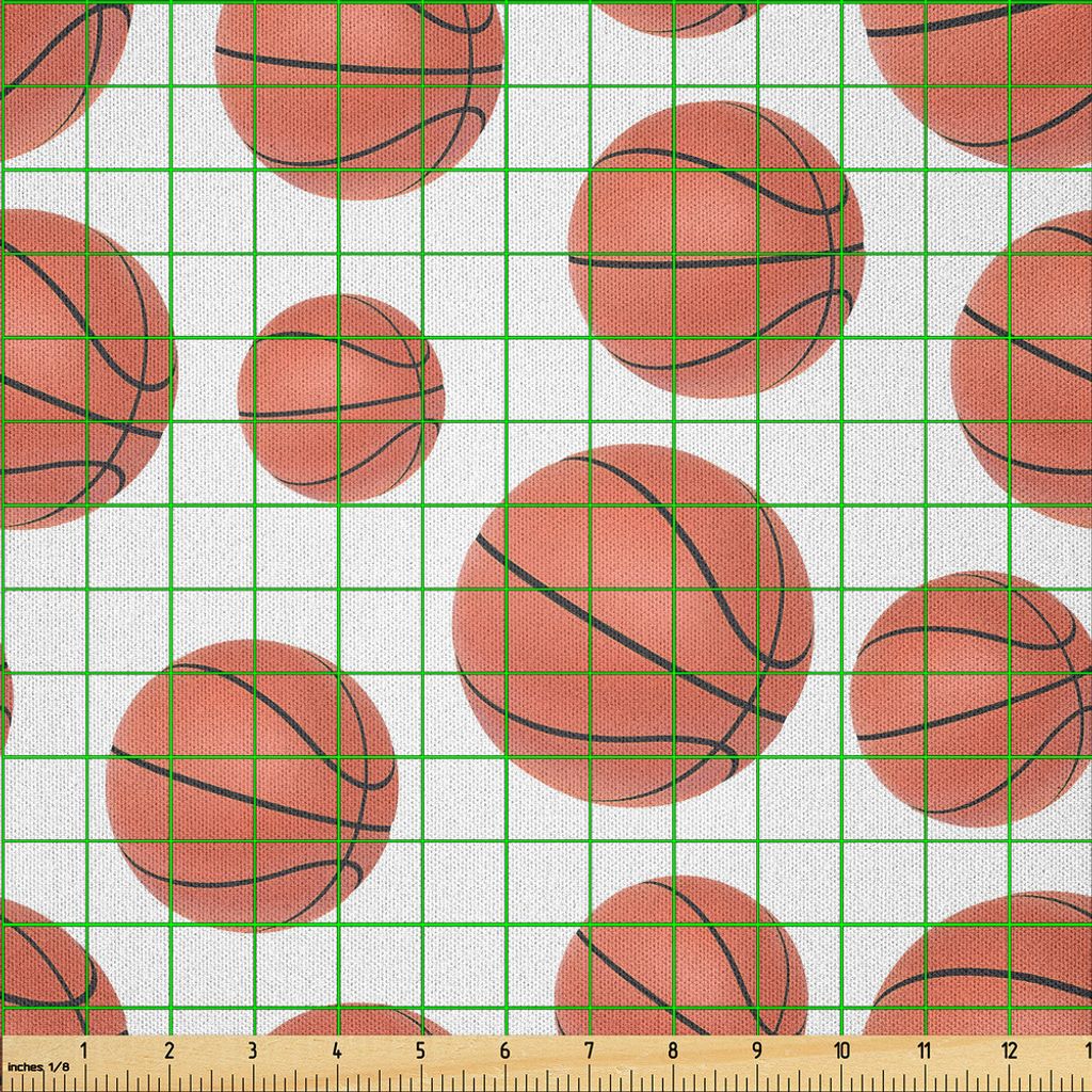 ABAKUHAUS Basketball Microfaser Stoff als Meterware , Realistische Ball Muster Sport Thema auf weißem Hintergrund, 2 M (230 x 200 cm), Pale Zimt W...