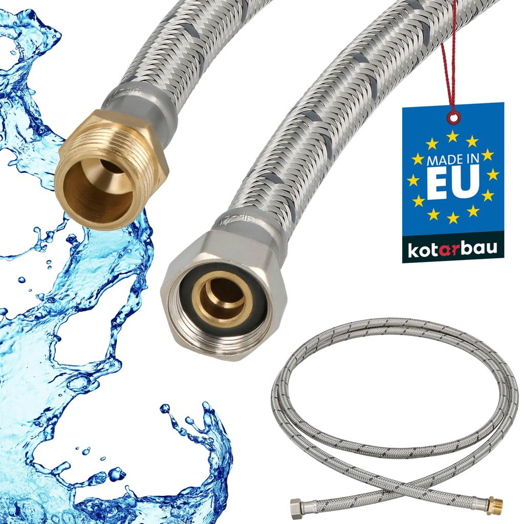 KOTARBAU Flexschlauch 3/8Zoll Wasserschlauch 200cm Panzerschlauch Außengewinde x Innengewinde Anschlussschlauch für Armatur Schlauch Für Wasse...
