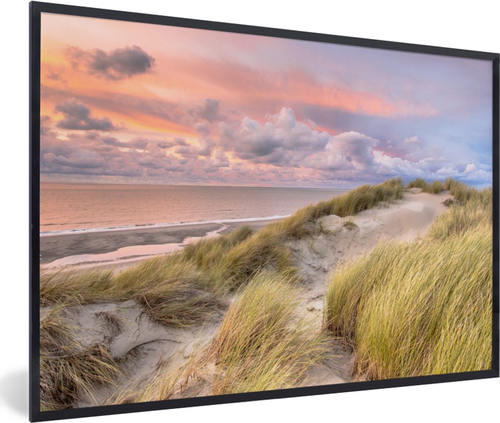 MuchoWow MuchoWow Gerahmtes Poster Strand - Meer - Düne - Sonnenuntergang 60x40 cm - Poster mit zchwarzem Bilderrahmen - Printing - Wanddeko S...