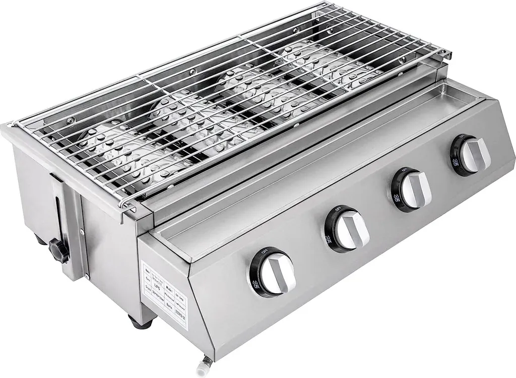 Barbecue à gaz 4 feux avec rôtissoire réglable et structure Inox durable