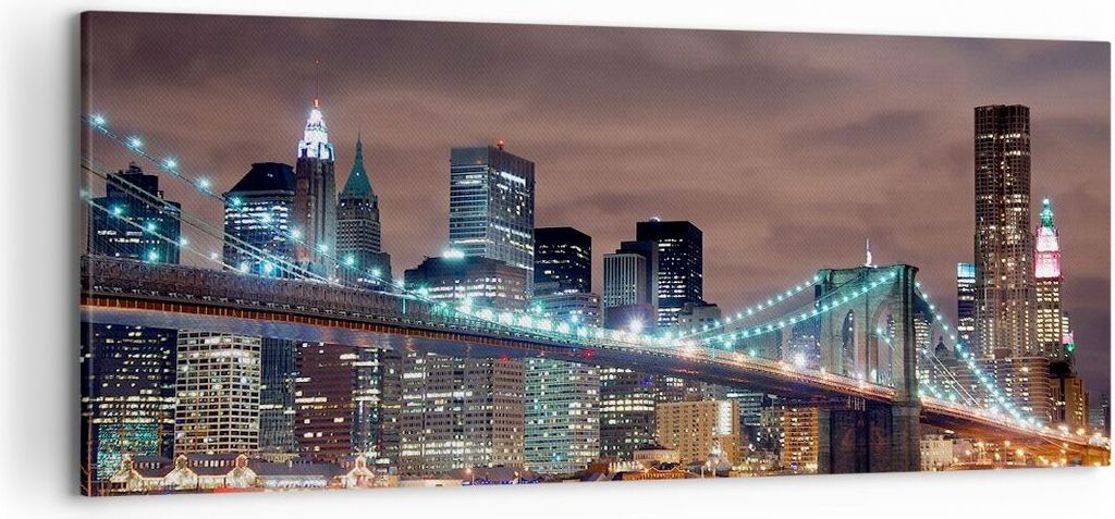 Bild auf Leinwand - Leinwandbild - Stadt Brücke Wolkenkratzer - 120x50cm - Wand Bild - Wanddeko - Leinwanddruck - Bilder - Kunstdruck - Wanddekora...