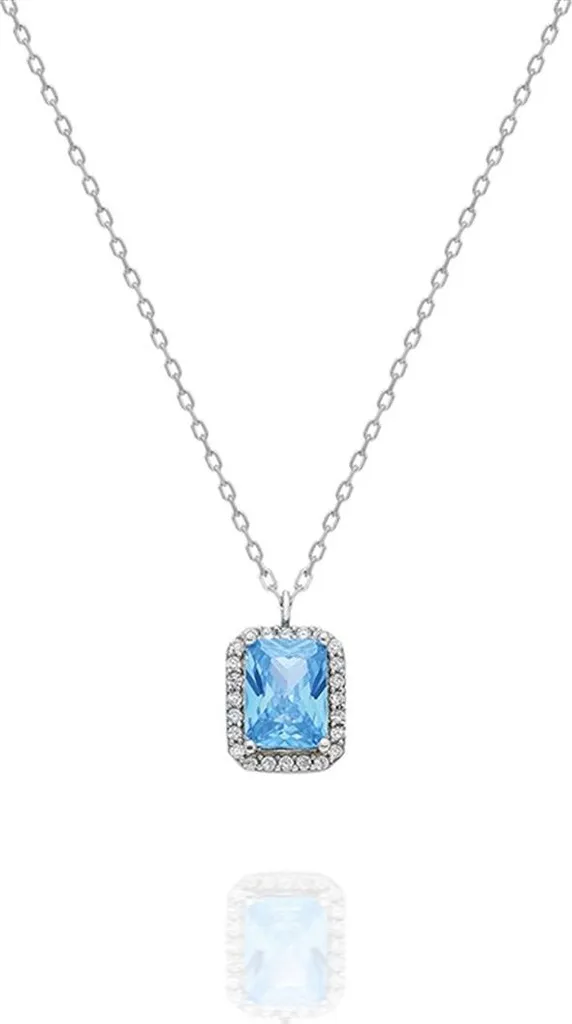 Collier solitaire aigue-marine naturelle et monture argent massif